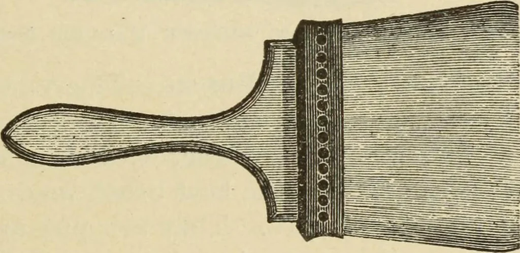 An illustration from The painters' encyclopædia. Containing definitions of all important words in the art of plain and artistic painting, with details of practice in coach, carriage, railway car, house, sign and ornamental painting, including graining, marbling ... and valuable hints and helps in scene painting, porcelain painting, plain painting, distemper painting, and all work in which a brush, pencil or palette is used, 1887, leaf 76