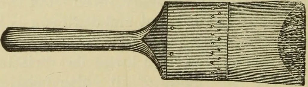 An illustration from The painters' encyclopædia. Containing definitions of all important words in the art of plain and artistic painting, with details of practice in coach, carriage, railway car, house, sign and ornamental painting, including graining, marbling ... and valuable hints and helps in scene painting, porcelain painting, plain painting, distemper painting, and all work in which a brush, pencil or palette is used, 1887, leaf 77