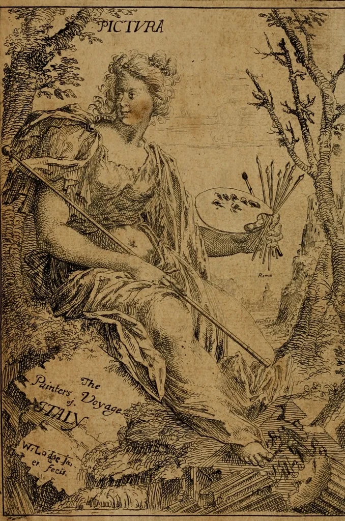 An illustration from The painters voyage of Italy : in which all the most famous paintings of the most eminent masters are particularised, as they are preserved in the several cities of Italy : chiefly related to their altar-pieces, and such other paintings as are ornamental in their churches : and also many choice pictures, kept as jewels, in the palaces of particular persons : whereunto is added that excellent collection of Signior Septale, in his closet at Milan ..., 1679, leaf 7