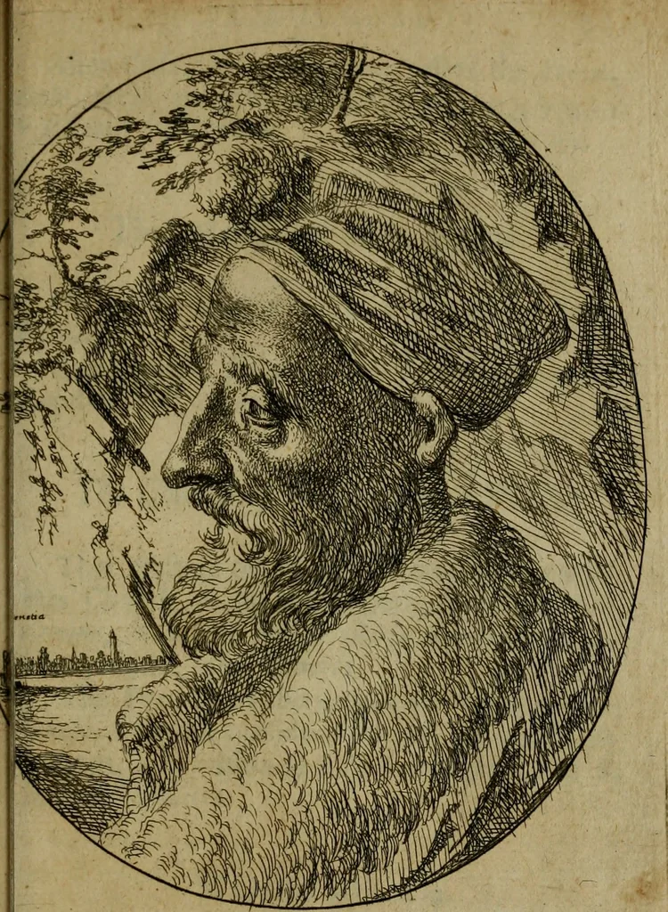 An illustration from The painters voyage of Italy : in which all the most famous paintings of the most eminent masters are particularised, as they are preserved in the several cities of Italy : chiefly related to their altar-pieces, and such other paintings as are ornamental in their churches : and also many choice pictures, kept as jewels, in the palaces of particular persons : whereunto is added that excellent collection of Signior Septale, in his closet at Milan ..., 1679, leaf 74
