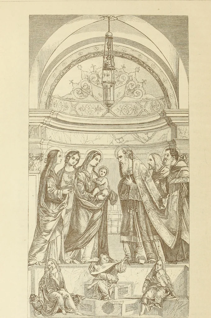 An illustration from A history of painting in north Italy : Venice, Padua, Vicenza, Verona, Ferrara, Milan, Friuli, Brescia, from the fourteenth to the sixteenth century : drawn up from fresh materials after recent researches in the archives of Italy, and from personal inspection of the works of art scattered throughout Europe, 1871, leaf 245