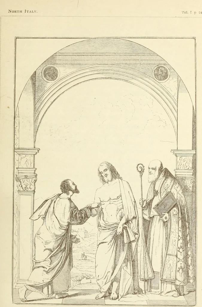 An illustration from A history of painting in north Italy : Venice, Padua, Vicenza, Verona, Ferrara, Milan, Friuli, Brescia, from the fourteenth to the sixteenth century : drawn up from fresh materials after recent researches in the archives of Italy, and from personal inspection of the works of art scattered throughout Europe, 1871, leaf 284