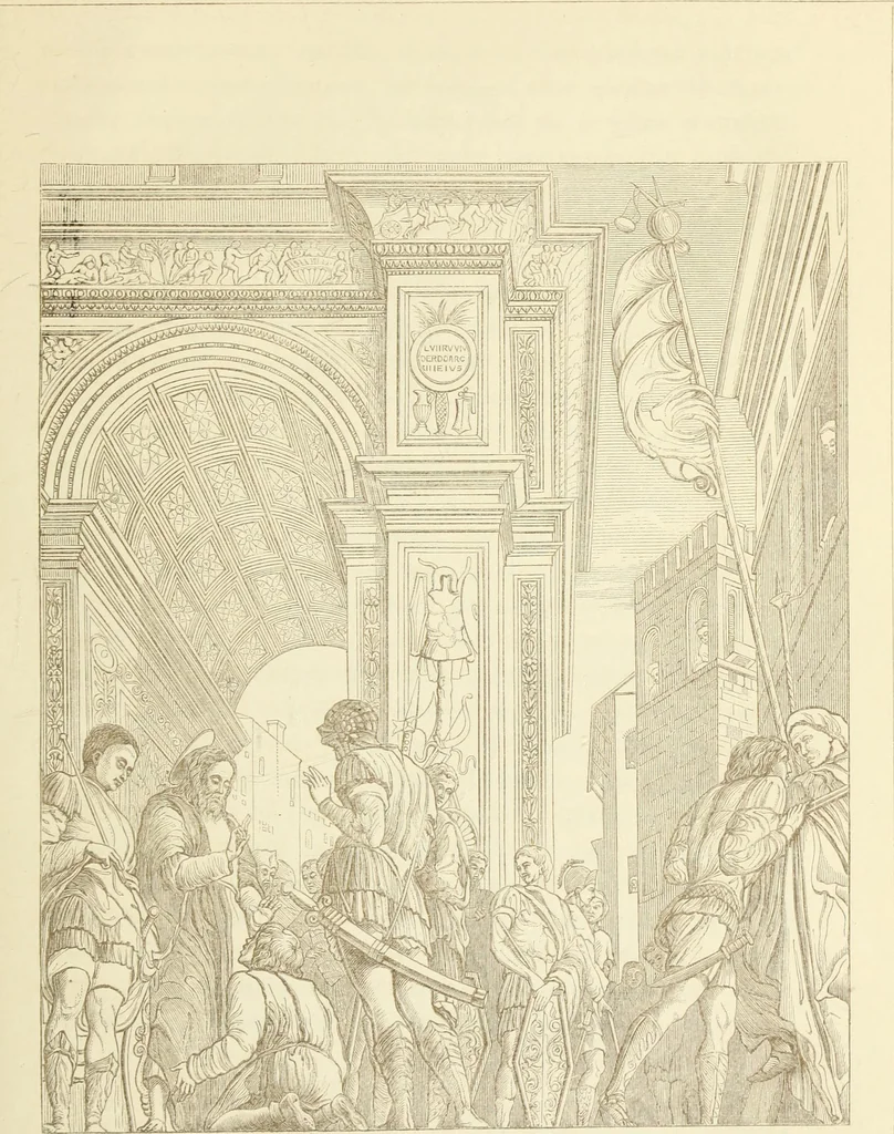 An illustration from A history of painting in north Italy : Venice, Padua, Vicenza, Verona, Ferrara, Milan, Friuli, Brescia, from the fourteenth to the sixteenth century : drawn up from fresh materials after recent researches in the archives of Italy, and from personal inspection of the works of art scattered throughout Europe, 1871, leaf 380