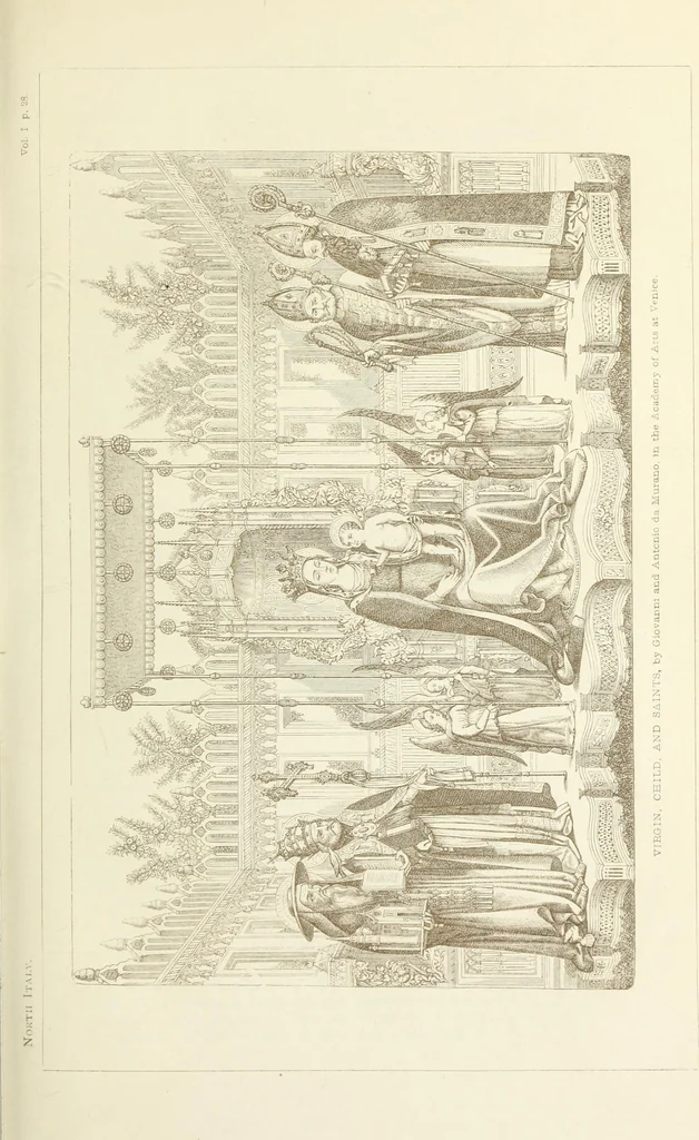 An illustration from A history of painting in north Italy : Venice, Padua, Vicenza, Verona, Ferrara, Milan, Friuli, Brescia, from the fourteenth to the sixteenth century : drawn up from fresh materials after recent researches in the archives of Italy, and from personal inspection of the works of art scattered throughout Europe, 1871, leaf 46