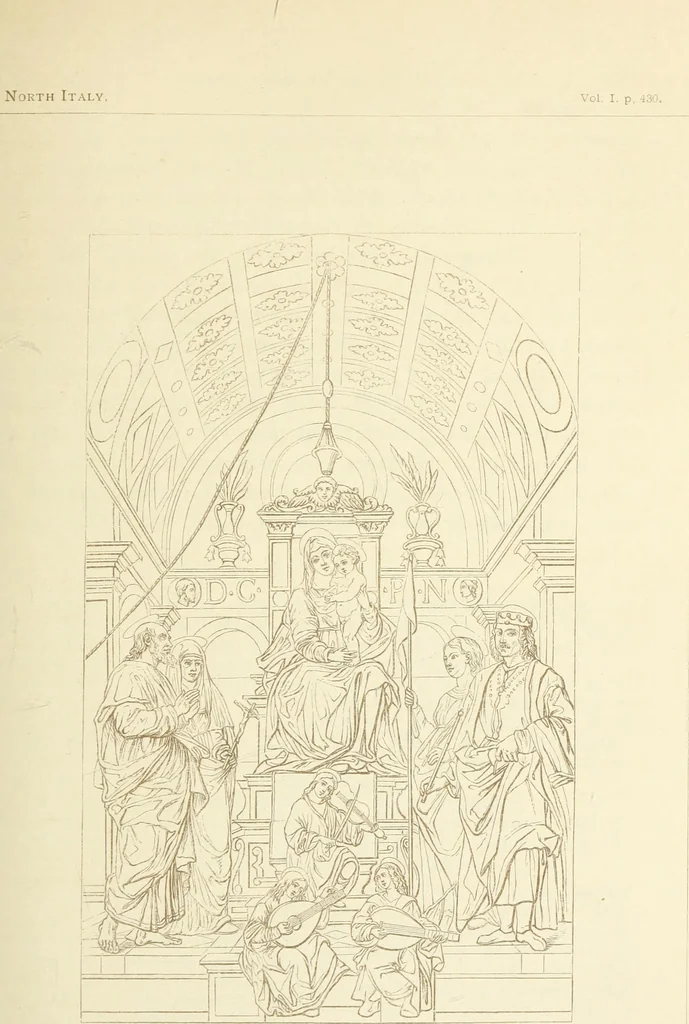 An illustration from A history of painting in north Italy : Venice, Padua, Vicenza, Verona, Ferrara, Milan, Friuli, Brescia, from the fourteenth to the sixteenth century : drawn up from fresh materials after recent researches in the archives of Italy, and from personal inspection of the works of art scattered throughout Europe, 1871, leaf 494