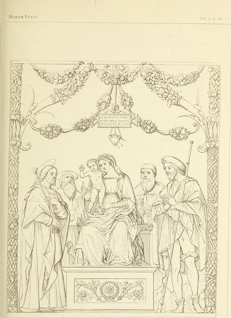 An illustration from A history of painting in north Italy : Venice, Padua, Vicenza, Verona, Ferrara, Milan, Friuli, Brescia, from the fourteenth to the sixteenth century : drawn up from fresh materials after recent researches in the archives of Italy, and from personal inspection of the works of art scattered throughout Europe, 1871, leaf 558