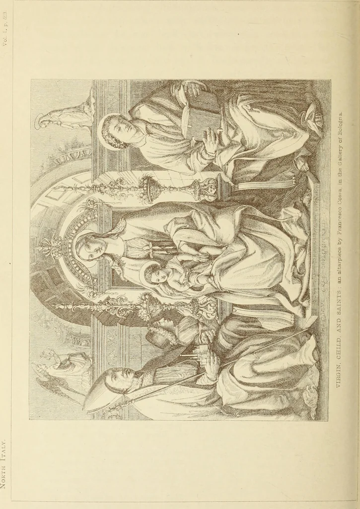 An illustration from A history of painting in north Italy : Venice, Padua, Vicenza, Verona, Ferrara, Milan, Friuli, Brescia, from the fourteenth to the sixteenth century : drawn up from fresh materials after recent researches in the archives of Italy, and from personal inspection of the works of art scattered throughout Europe, 1871, leaf 593