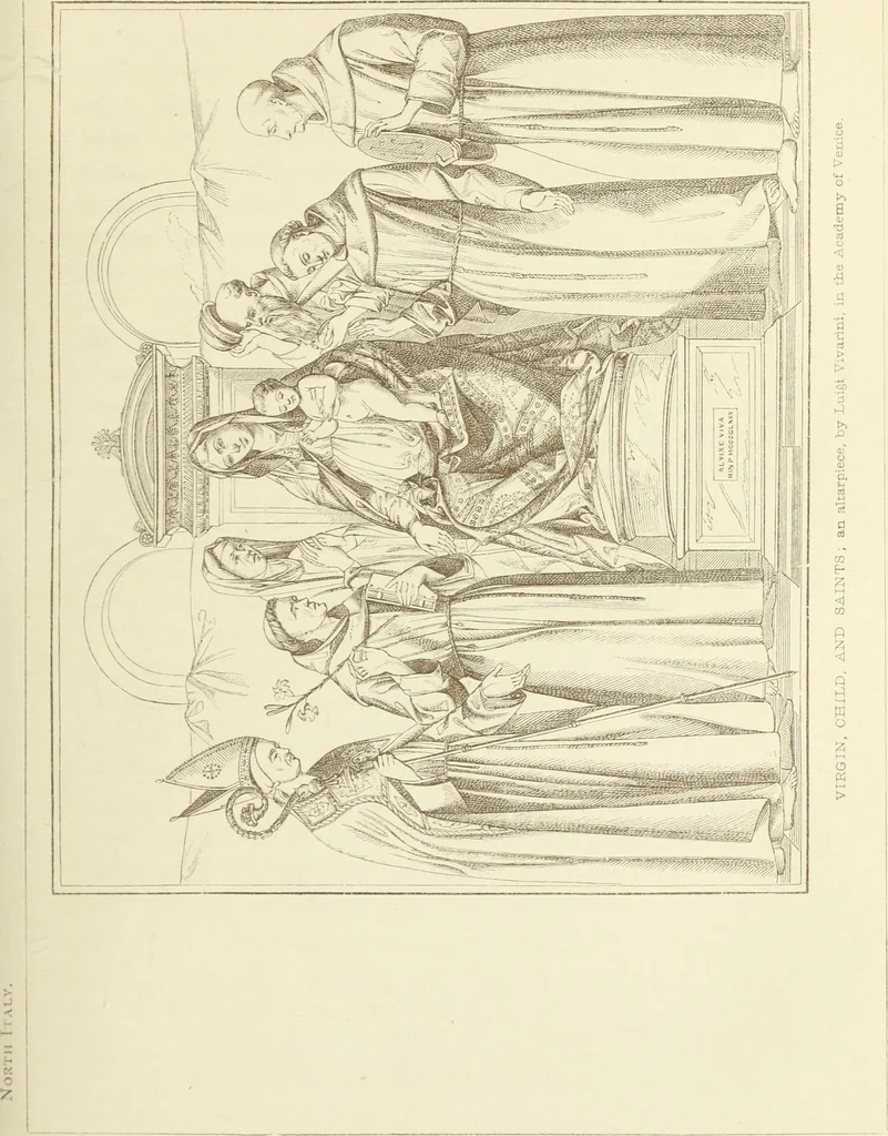 An illustration from A history of painting in north Italy : Venice, Padua, Vicenza, Verona, Ferrara, Milan, Friuli, Brescia, from the fourteenth to the sixteenth century : drawn up from fresh materials after recent researches in the archives of Italy, and from personal inspection of the works of art scattered throughout Europe, 1871, leaf 76