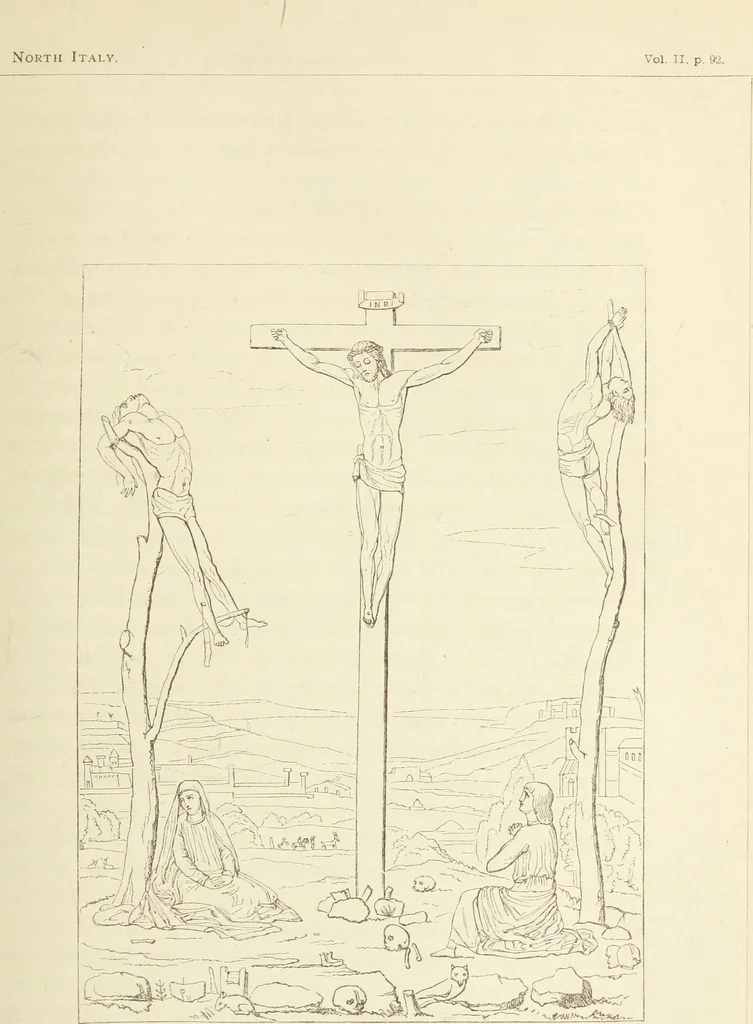 An illustration from A history of painting in north Italy : Venice, Padua, Vicenza, Verona, Ferrara, Milan, Friuli, Brescia, from the fourteenth to the sixteenth century : drawn up from fresh materials after recent researches in the archives of Italy, and from personal inspection of the works of art scattered throughout Europe, 1871, leaf 102