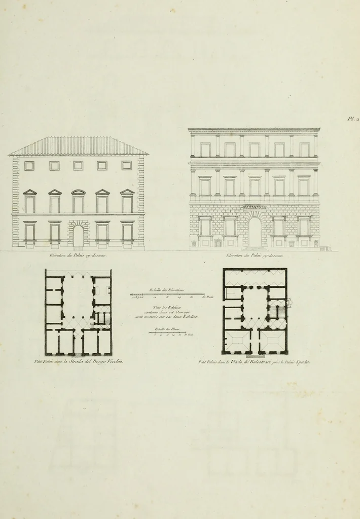An illustration from Palais, maisons, et autres édifices modernes, dessinés a Rome; : publiés a Paris, 1798, leaf 14