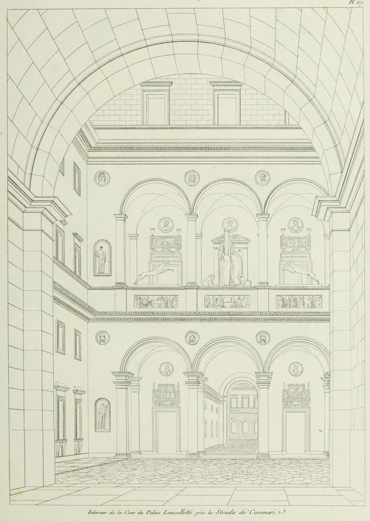 An illustration from Palais, maisons, et autres édifices modernes, dessinés a Rome; : publiés a Paris, 1798, leaf 144