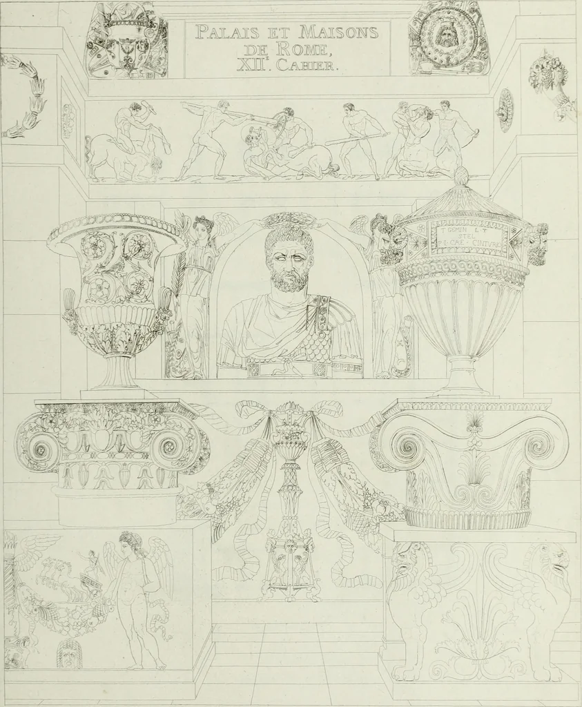 An illustration from Palais, maisons, et autres édifices modernes, dessinés a Rome; : publiés a Paris, 1798, leaf 146