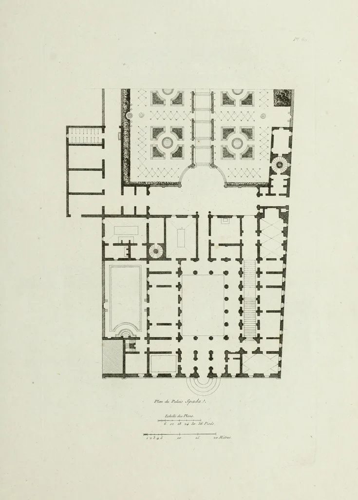 An illustration from Palais, maisons, et autres édifices modernes, dessinés a Rome; : publiés a Paris, 1798, leaf 148