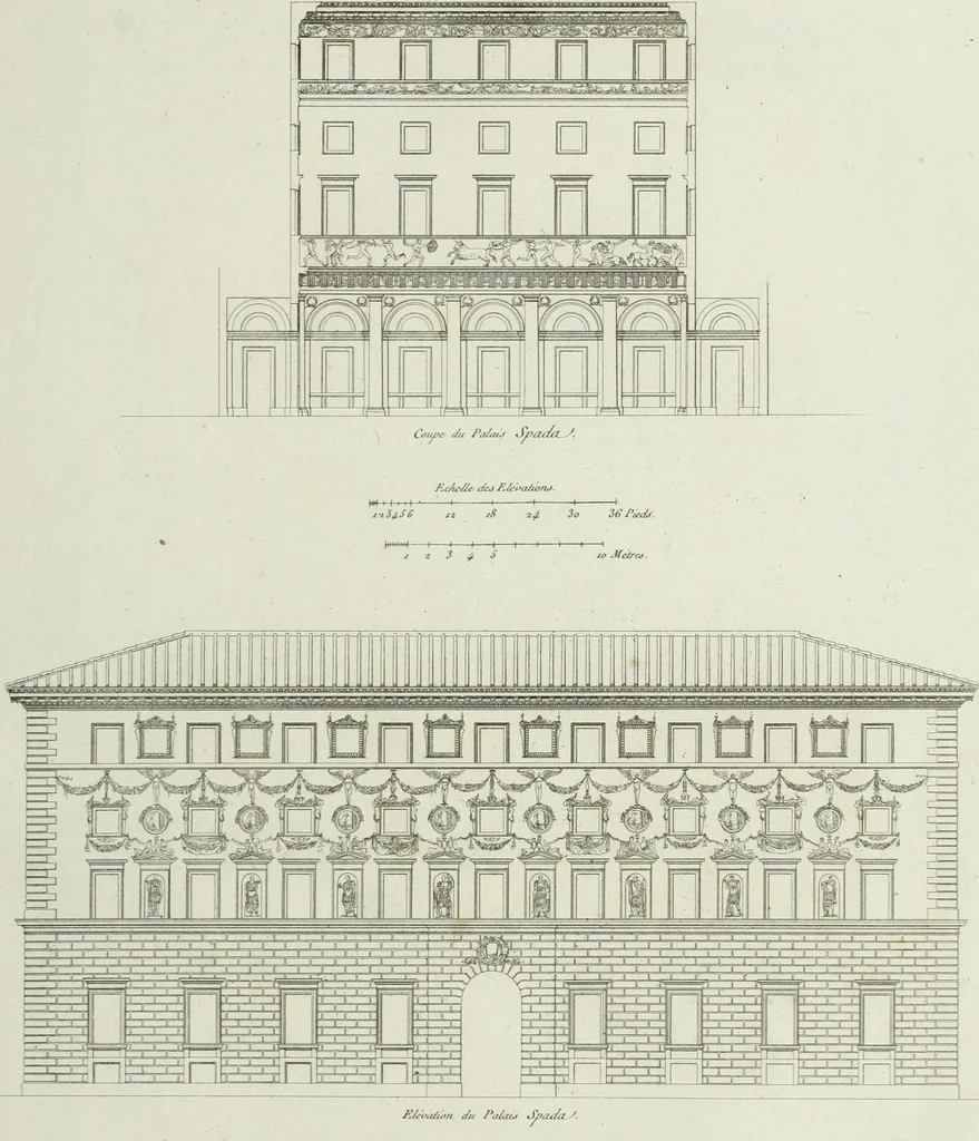 An illustration from Palais, maisons, et autres édifices modernes, dessinés a Rome; : publiés a Paris, 1798, leaf 150