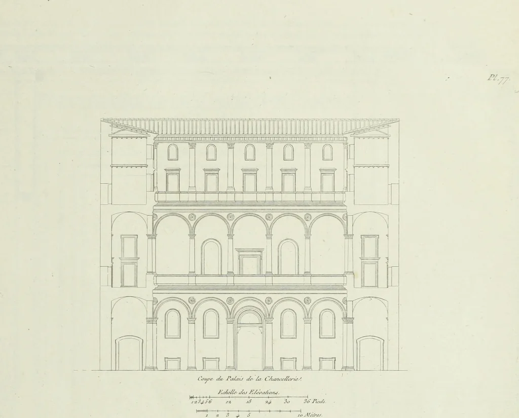 An illustration from Palais, maisons, et autres édifices modernes, dessinés a Rome; : publiés a Paris, 1798, leaf 164