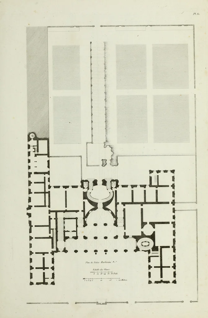 An illustration from Palais, maisons, et autres édifices modernes, dessinés a Rome; : publiés a Paris, 1798, leaf 172