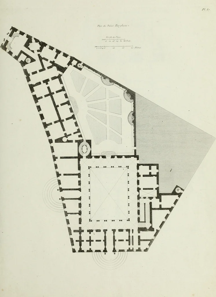An illustration from Palais, maisons, et autres édifices modernes, dessinés a Rome; : publiés a Paris, 1798, leaf 184