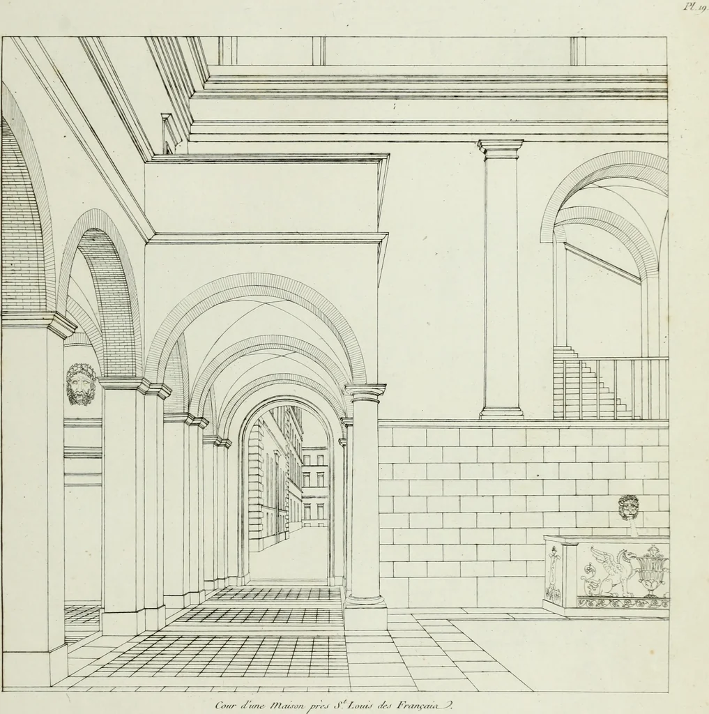 An illustration from Palais, maisons, et autres édifices modernes, dessinés a Rome; : publiés a Paris, 1798, leaf 46
