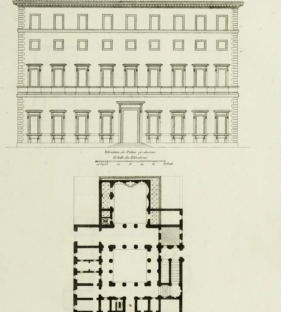 An illustration from Palais, maisons, et autres édifices modernes, dessinés a Rome; : publiés a Paris, 1798, leaf 76