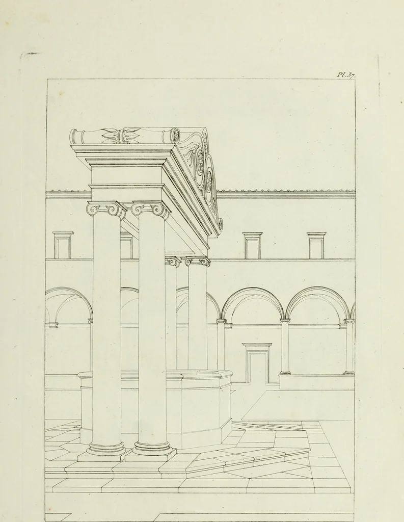 An illustration from Palais, maisons, et autres édifices modernes, dessinés a Rome; : publiés a Paris, 1798, leaf 84