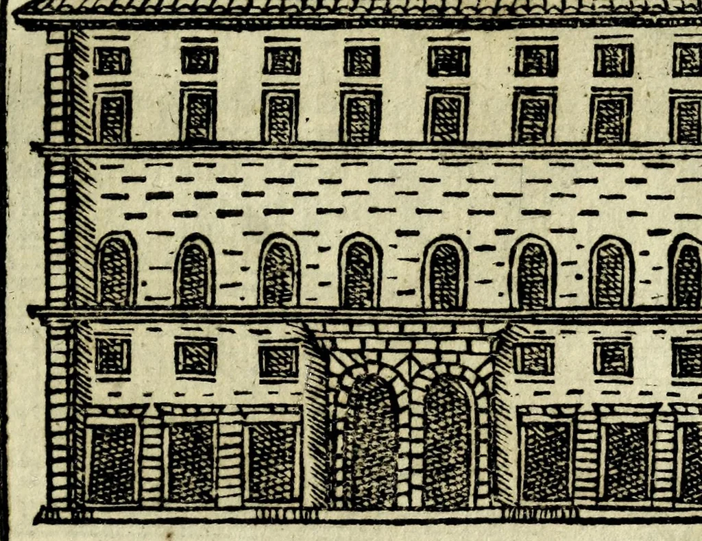 An illustration from Palatia procerum Romanȩ vrbis, 1589, leaf 17