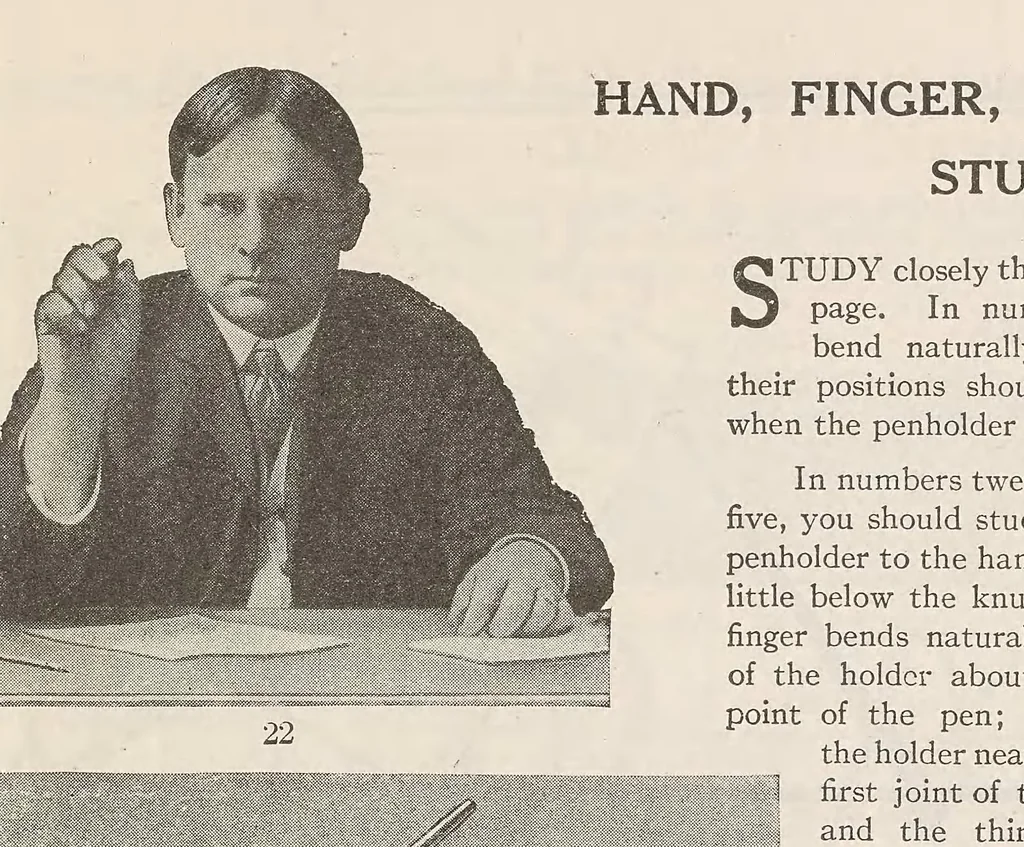 An illustration from The Palmer method of business writing : a series of self-teaching lessons in rapid, plain, unshaded, coarse-pen, muscular movement writing for use in all schools, public or private, where an easy and legible handwriting is the object sought; also for the home learner, 1915, leaf 19