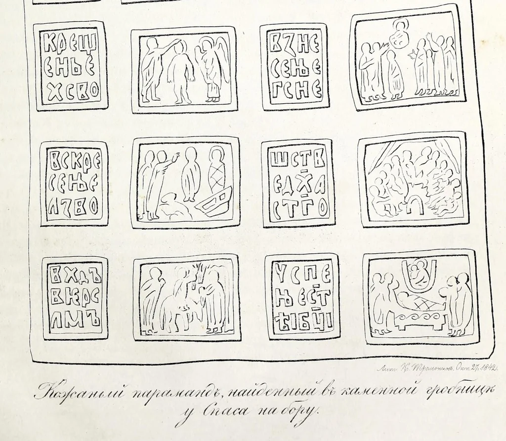 An illustration from Pami︠a︡tniki moskovskoĭ drevnosti, s prisovokuplenīem ocherka monumentalʹnoĭ istorīi Moskvy i drevnikh vidov i planov drevneĭ stolit︠s︡y, 1842, leaf 367