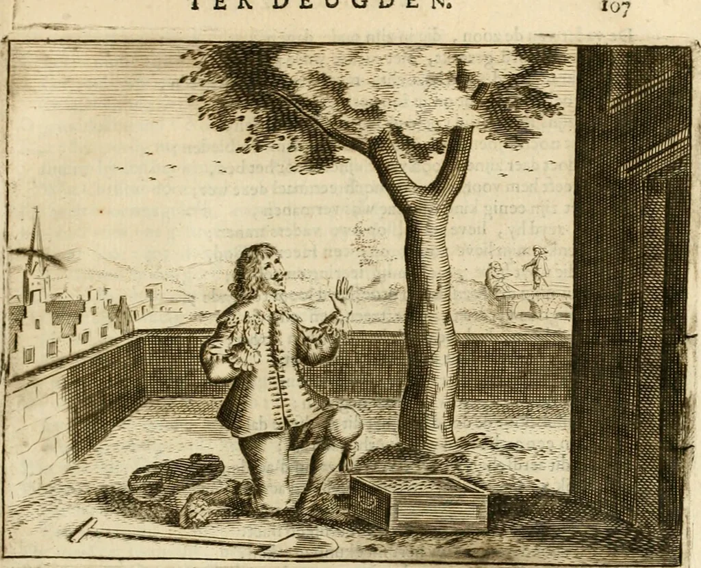 An illustration from Pampiere wereld, ofte, Wereldsche oeffeninge : waer in begrepen zijn meest alle de rijmen en werken, 1681, leaf 128