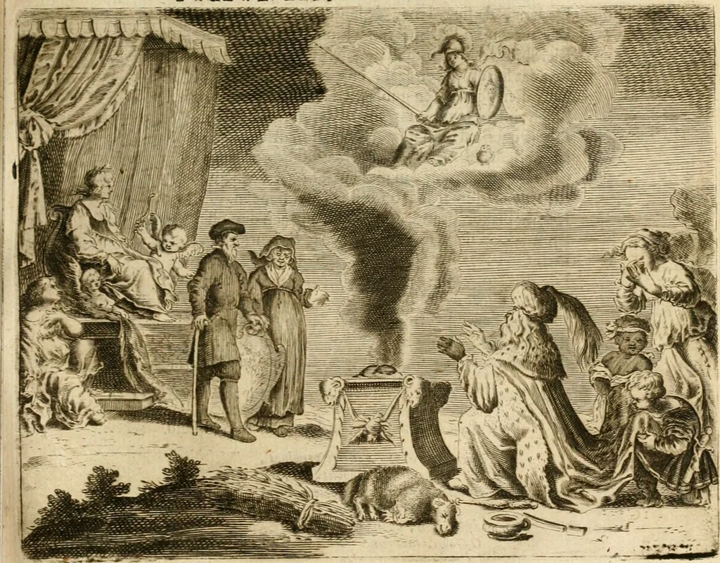 An illustration from Pampiere wereld, ofte, Wereldsche oeffeninge : waer in begrepen zijn meest alle de rijmen en werken, 1681, leaf 342