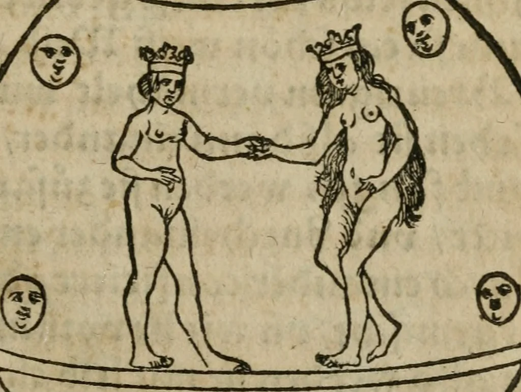 An illustration from Pandora, das ist, Die edleste Gab Gottes, oder, Der werde vnnd heilsamme Stein der Weysen, mit welchem die alten Philosophi, auch Theophrastus Paracelsus, die vnvolkom[m]ene Metallen, durch Gewalt des Fewrs verbessert, sampt allerley schädliche vnd unheilsame Kranckheiten, innerlich vnd eusserlich haben vertrieben : ein Guldener Schatz, welcher durch einen Liebhaber diser Kunst, von seinem Untergang errettet ist worden, vnnd zu Nutz allen Menschen, fürnem[m]lich den Liebhabern der Paracelsischen Artzney, erst jetz in Truck verfertiget, 1582, leaf 48