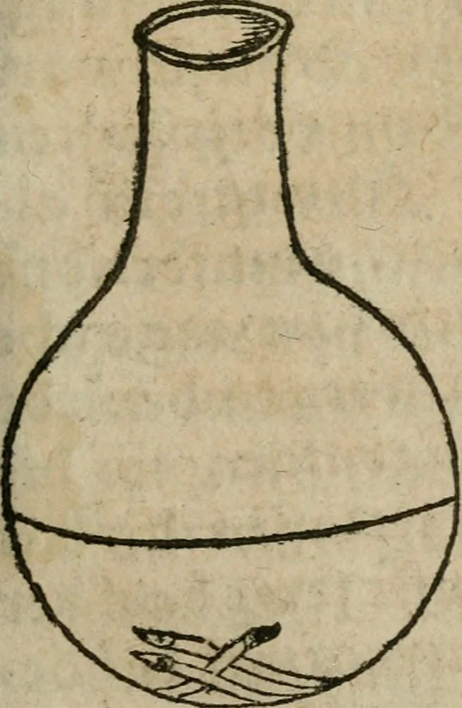 An illustration from Pandora, das ist, Die edleste Gab Gottes, oder, Der werde vnnd heilsamme Stein der Weysen, mit welchem die alten Philosophi, auch Theophrastus Paracelsus, die vnvolkom[m]ene Metallen, durch Gewalt des Fewrs verbessert, sampt allerley schädliche vnd unheilsame Kranckheiten, innerlich vnd eusserlich haben vertrieben : ein Guldener Schatz, welcher durch einen Liebhaber diser Kunst, von seinem Untergang errettet ist worden, vnnd zu Nutz allen Menschen, fürnem[m]lich den Liebhabern der Paracelsischen Artzney, erst jetz in Truck verfertiget, 1582, leaf 58