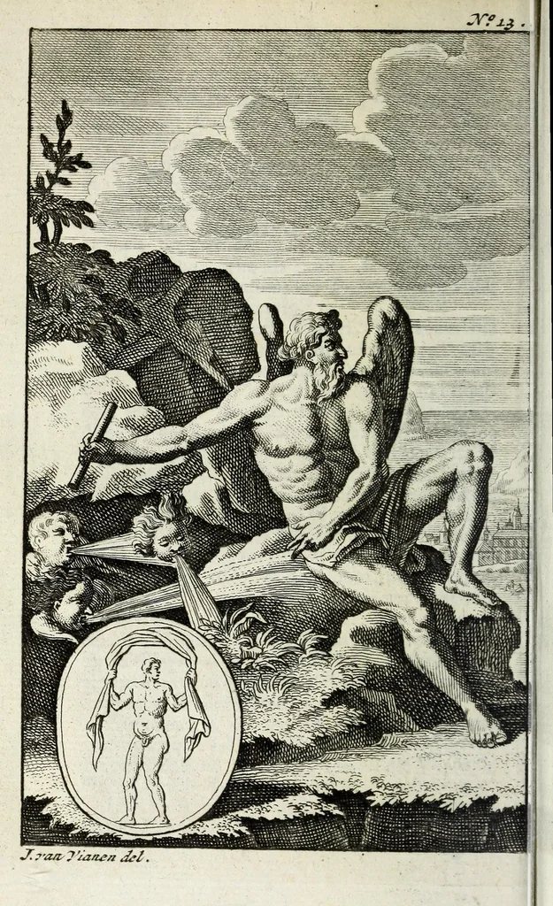 An illustration from Pantheum mythicum, seu, Fabulosa deorum historia : hoc epitomes eruditionis volumine breviter dilucidèque comprehensa, 1777, leaf 182