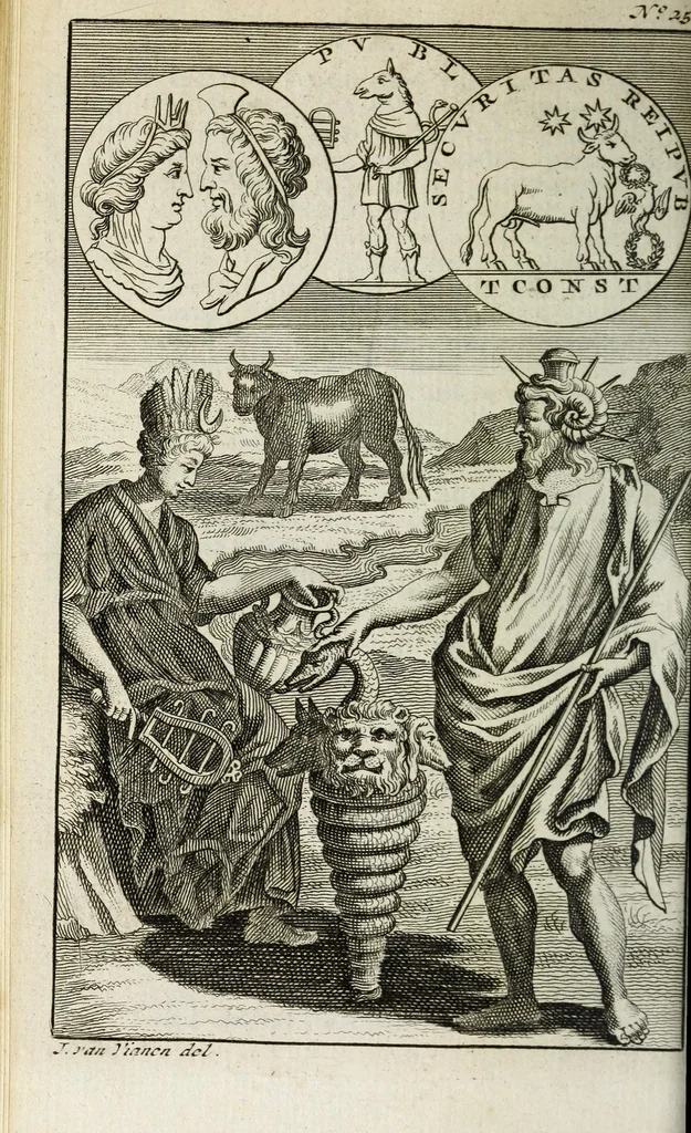 An illustration from Pantheum mythicum, seu, Fabulosa deorum historia : hoc epitomes eruditionis volumine breviter dilucidèque comprehensa, 1777, leaf 346