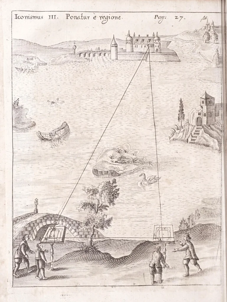 An illustration from Pantometrum Kircherianum, hoc est, Instrumentum geometricum novum à celeberrimo viro P. Athanasio Kirchero ante hac inventum : nunc decem libris, universam paenè practicam geometriam complectentibus explicatum, perspicuisque demonstrationibus illustratum, 1660, leaf 62