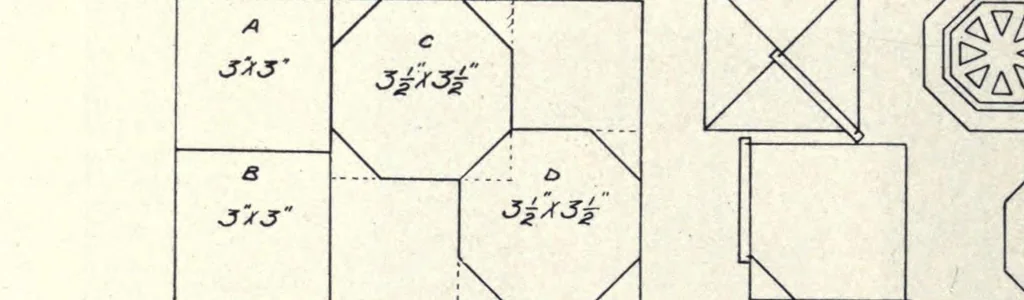 An illustration from Paper and cardboard construction : an analysis of the scope of paper and cardboard construction for primary grades of public schools...Book problems, box problems, card problems, envelope problems, 1916, leaf 106
