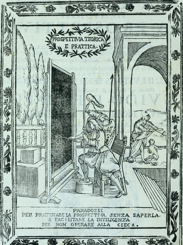 An illustration from Paradossi per pratticare la prospettiva senza saperla, fiori, per facilitare l'intelligenza, frvtti, per non operare alla cieca : cognitioni necessarie a pittori, scultori, architetti, ed à qualunque si diletta di disegno, 1672, leaf 5
