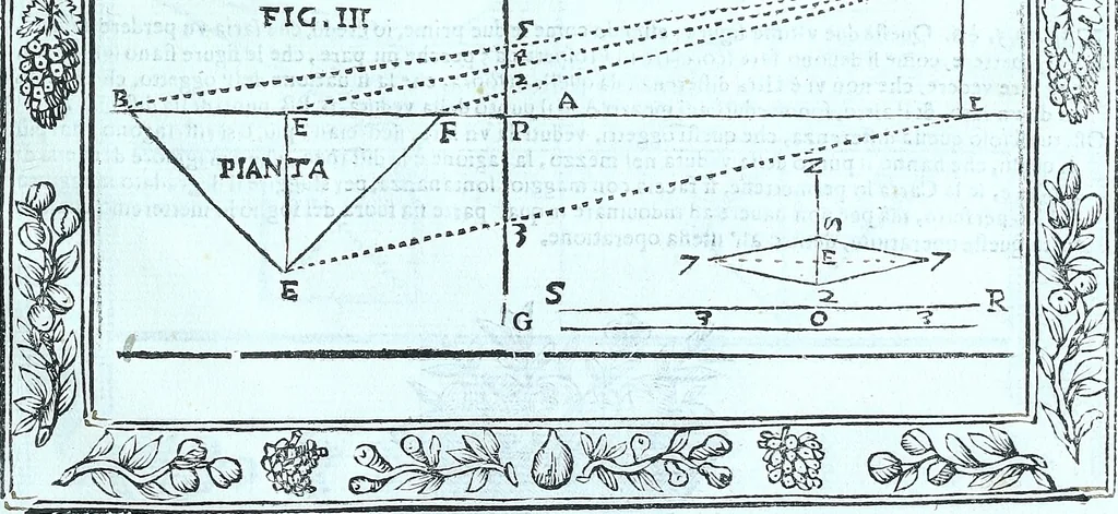An illustration from Paradossi per pratticare la prospettiva senza saperla, fiori, per facilitare l'intelligenza, frvtti, per non operare alla cieca : cognitioni necessarie a pittori, scultori, architetti, ed à qualunque si diletta di disegno, 1672, leaf 66