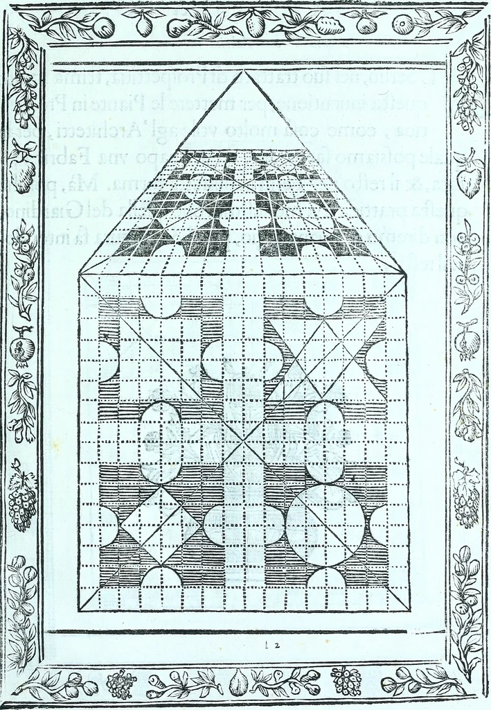 An illustration from Paradossi per pratticare la prospettiva senza saperla, fiori, per facilitare l'intelligenza, frvtti, per non operare alla cieca : cognitioni necessarie a pittori, scultori, architetti, ed à qualunque si diletta di disegno, 1672, leaf 78