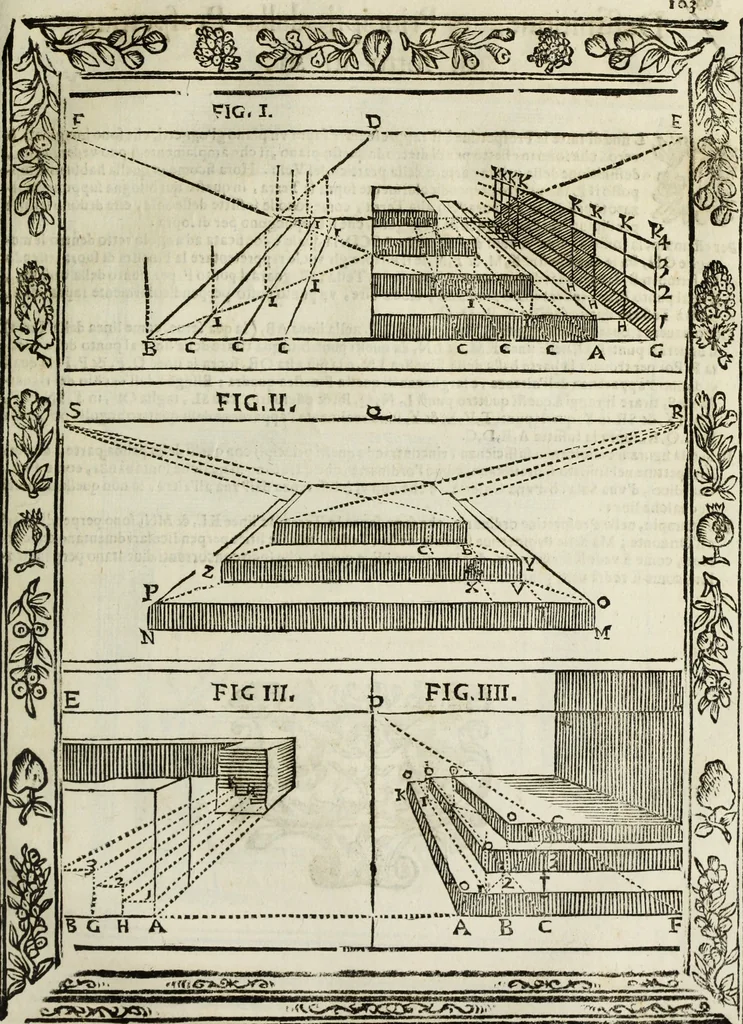 An illustration from Paradossi per pratticare la prospettiua senza saperla, fiori, per facilitare l'intelligenza, frutti, per non operare alla cieca : cognitioni necessarie à pittori, scultori, architetti, ed à qualunque si diletta di disegno, 1683, leaf 114