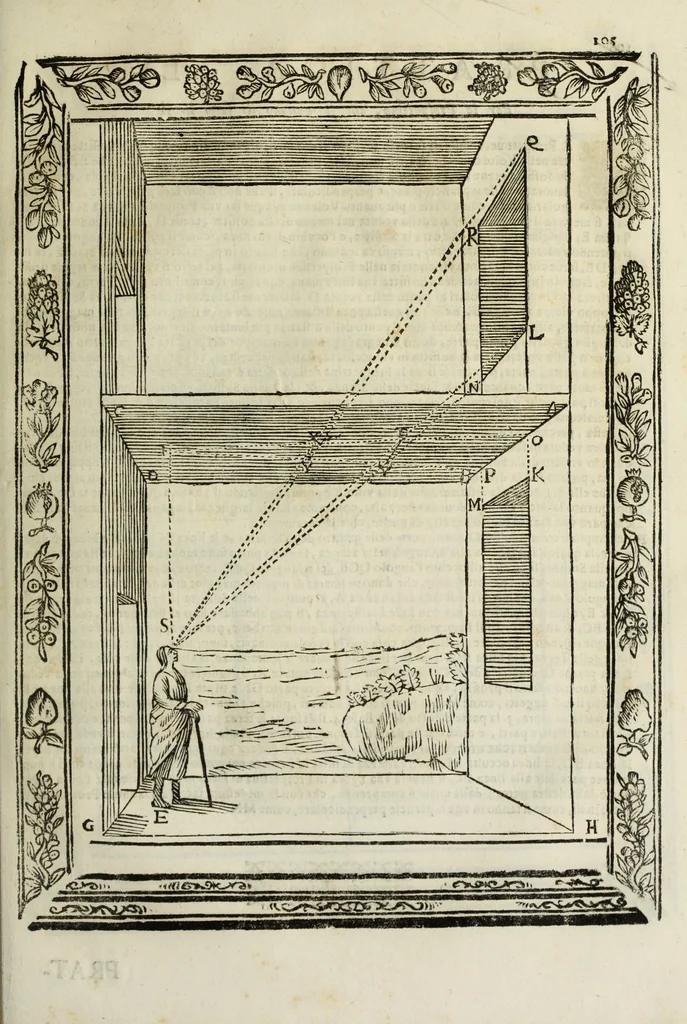 An illustration from Paradossi per pratticare la prospettiua senza saperla, fiori, per facilitare l'intelligenza, frutti, per non operare alla cieca : cognitioni necessarie à pittori, scultori, architetti, ed à qualunque si diletta di disegno, 1683, leaf 116