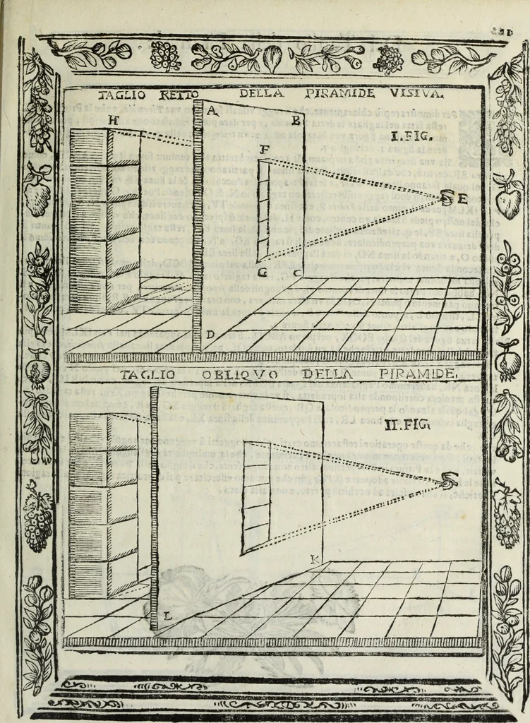 An illustration from Paradossi per pratticare la prospettiua senza saperla, fiori, per facilitare l'intelligenza, frutti, per non operare alla cieca : cognitioni necessarie à pittori, scultori, architetti, ed à qualunque si diletta di disegno, 1683, leaf 32