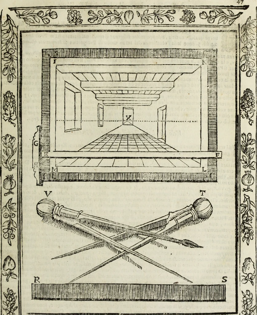 An illustration from Paradossi per pratticare la prospettiua senza saperla, fiori, per facilitare l'intelligenza, frutti, per non operare alla cieca : cognitioni necessarie à pittori, scultori, architetti, ed à qualunque si diletta di disegno, 1683, leaf 58