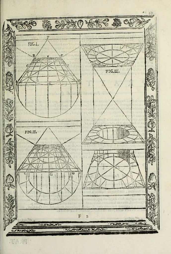 An illustration from Paradossi per pratticare la prospettiua senza saperla, fiori, per facilitare l'intelligenza, frutti, per non operare alla cieca : cognitioni necessarie à pittori, scultori, architetti, ed à qualunque si diletta di disegno, 1683, leaf 74