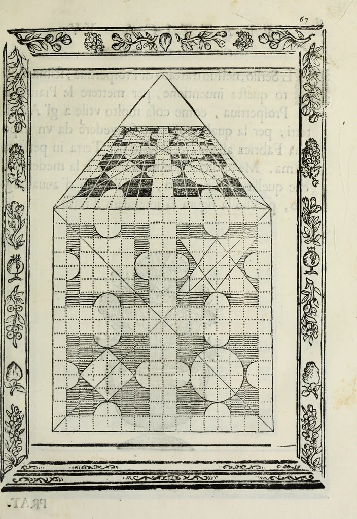 An illustration from Paradossi per pratticare la prospettiua senza saperla, fiori, per facilitare l'intelligenza, frutti, per non operare alla cieca : cognitioni necessarie à pittori, scultori, architetti, ed à qualunque si diletta di disegno, 1683, leaf 78