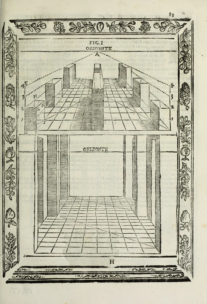 An illustration from Paradossi per pratticare la prospettiua senza saperla, fiori, per facilitare l'intelligenza, frutti, per non operare alla cieca : cognitioni necessarie à pittori, scultori, architetti, ed à qualunque si diletta di disegno, 1683, leaf 96