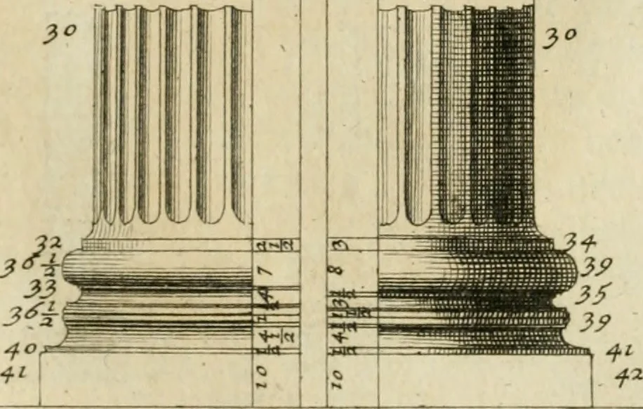 An illustration from Parallele de l'architecture antique avec la moderne : suivant les dix principaux auteurs qui ont écrit sur les cinq ordres, 1766, leaf 110