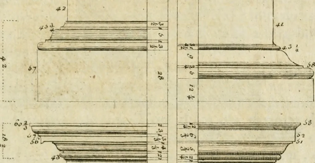 An illustration from Parallele de l'architecture antique avec la moderne : suivant les dix principaux auteurs qui ont écrit sur les cinq ordres, 1766, leaf 136