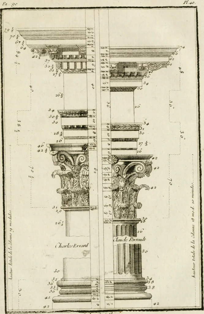 An illustration from Parallele de l'architecture antique avec la moderne : suivant les dix principaux auteurs qui ont écrit sur les cinq ordres, 1766, leaf 174