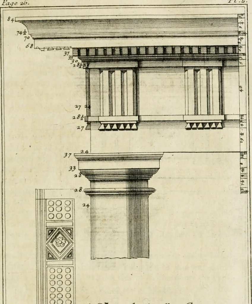 An illustration from Parallele de l'architecture antique avec la moderne : suivant les dix principaux auteurs qui ont écrit sur les cinq ordres, 1766, leaf 56
