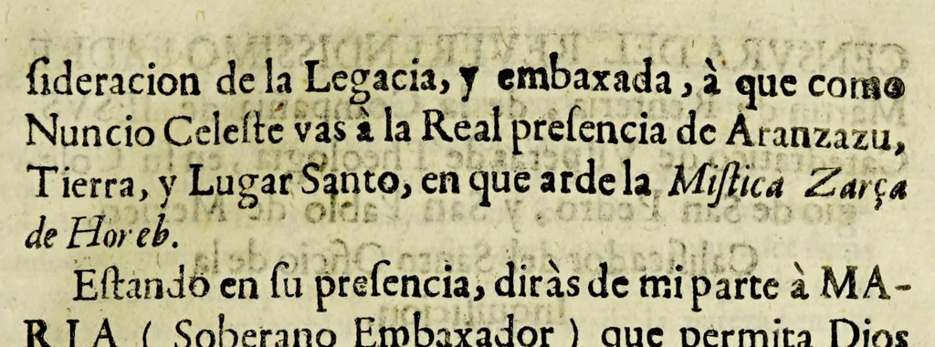 An illustration from Paranynfo celeste : historia de la mystica zarza, milagrosa imagen, y prodigioso santuario de Aranzazu, de religiosos observantes de nuetro [sic] serafico padre San Francisco en la provincia de Guipuzcoa, de la region de Cantabria,, 1690, leaf 13